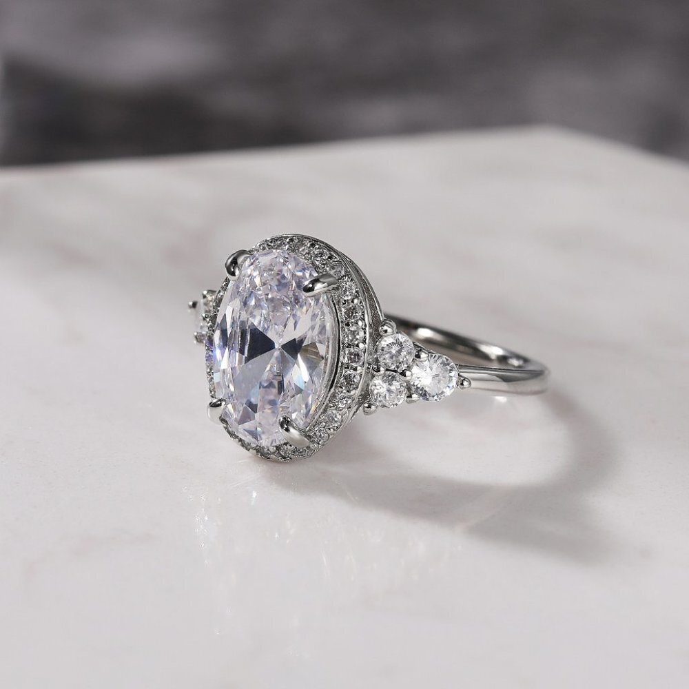 😍Beautiful Noble Oval Pure CZ Macro Pave Silver Wedding Luxury Rings, K936 - Picture 6 of 8